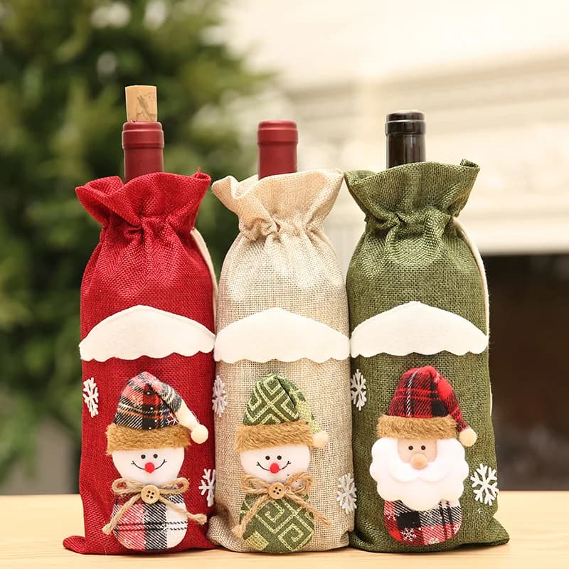 Christmas Wine Bottle Cover - Santa Claus Wine Bottle Bag for Festive Home Decor and Table Settings - New Year Christmas Ornaments