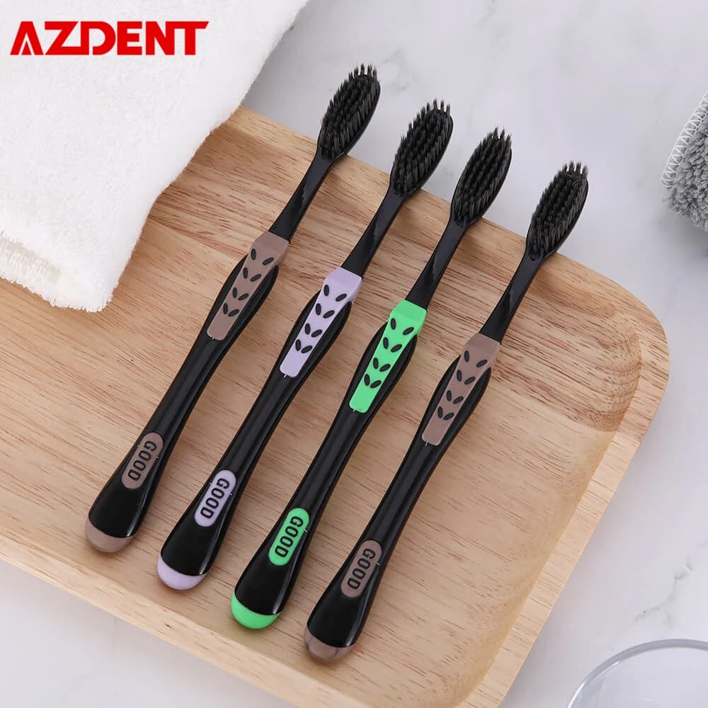 AZDENT 4pcs 2packs Bamboo Charcoal Toothbrush Ultra Soft Nano Brush: Oral Care with 625 Nano-antibacterial Toothbrush Heads in Black Hair