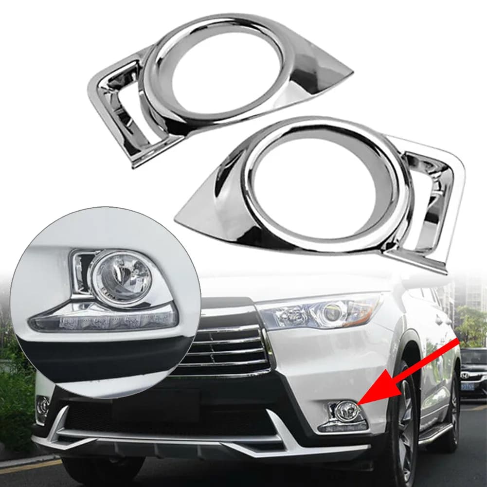 2Pcs Chrome ABS Fog Light Lamp Cover Trim for Toyota Highlander 2014-2016