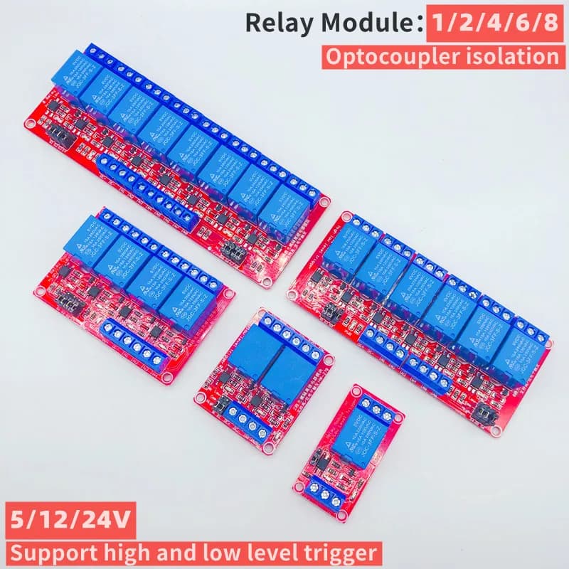 1-Piece 2-Channel Relay Module with Optocoupler Isolation, 5V/12V/24V, High/Low Level Trigger Output, Ideal for Electronic DIY Projects