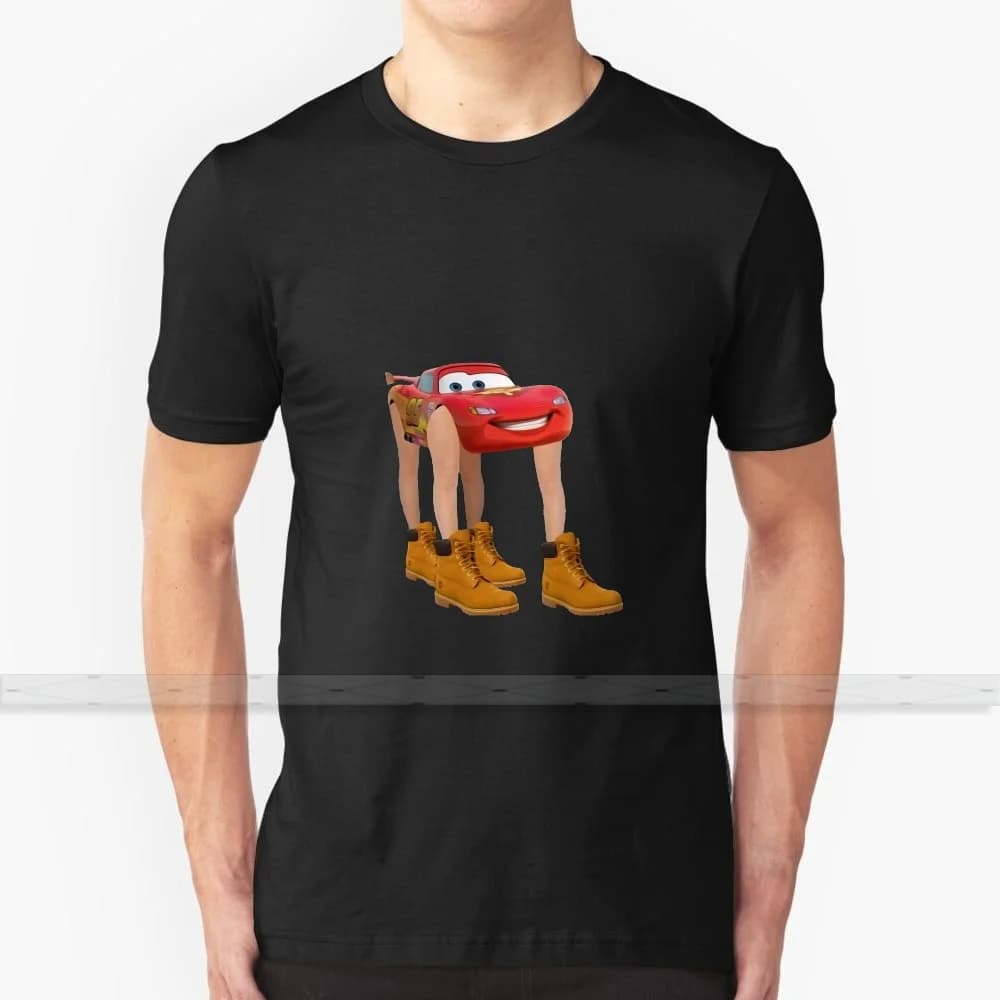 Lightning McQueen with Legs T-Shirt for Men and Women - 3D Printed Summer Top with Round Neck - Cars Car Pixar Meme Memes Funny Joke