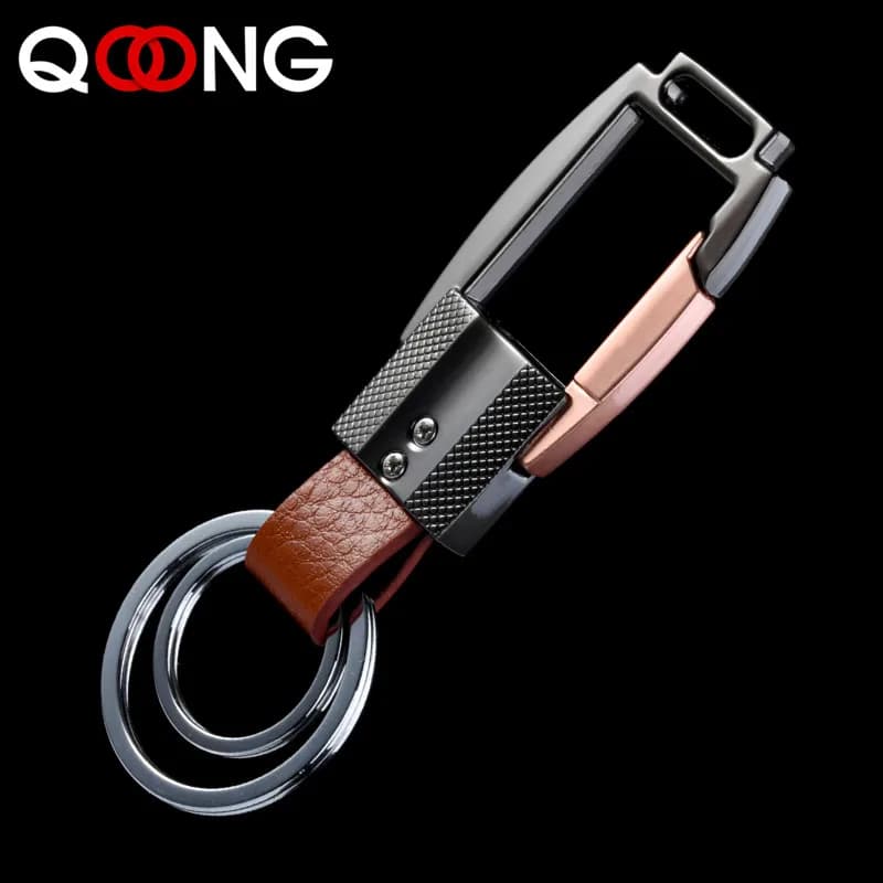 QOONG Genuine Leather Men’s Keychain Holder - 2021 High-Grade Alloy Business Car Key Ring Pendant Jewelry Y58