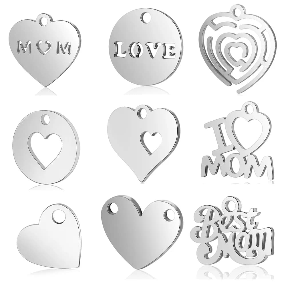 Wholesale 10 Pack Love Heart DIY Charms - 100% Stainless Steel Family Jewelry Pendant - Best Mom & Big Sister Heart Lock Key Connector Charm