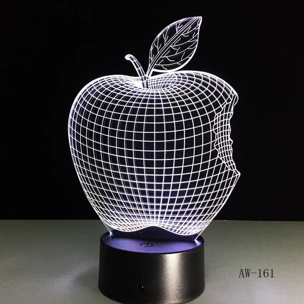 Apple 7 Colors 3D Desk Lamp LED Acrylic Vision Stereo Bedside Hologram Decor Touch Switch Light Night Light Gift for Kids AW-161