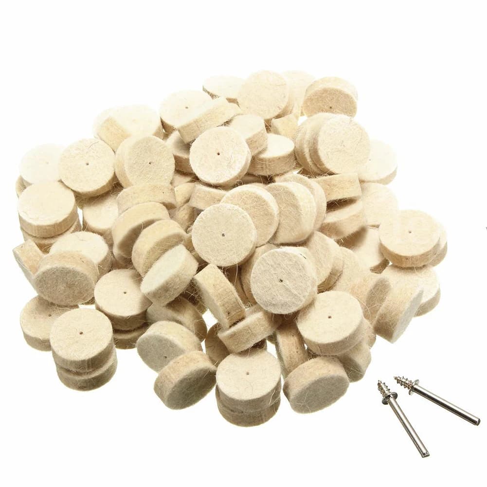 100 Wool Felt Polishing Buffing Round Wheels with 2 Shanks for Dremel Rotary Tool