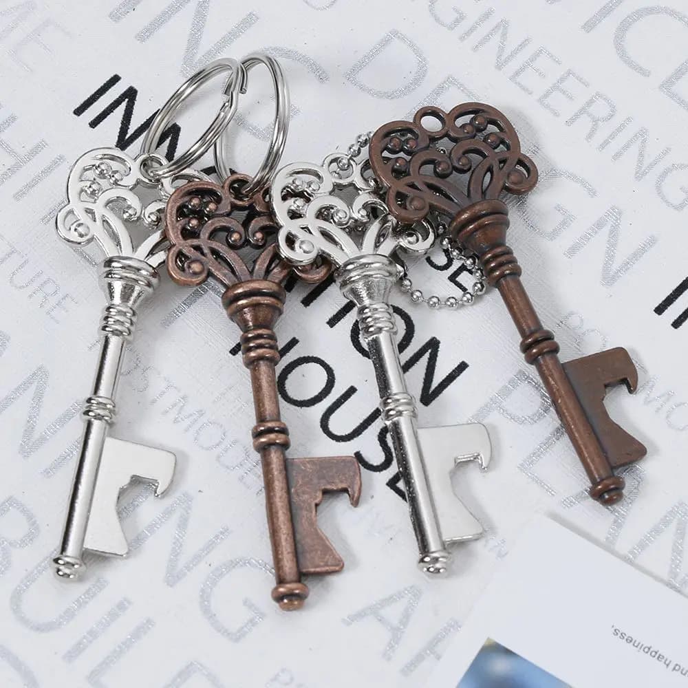 Key Shaped Bottle Opener Keychain - Zinc Alloy Copper Silver Color Key Ring Beer Opener - Unique and Creative Gift