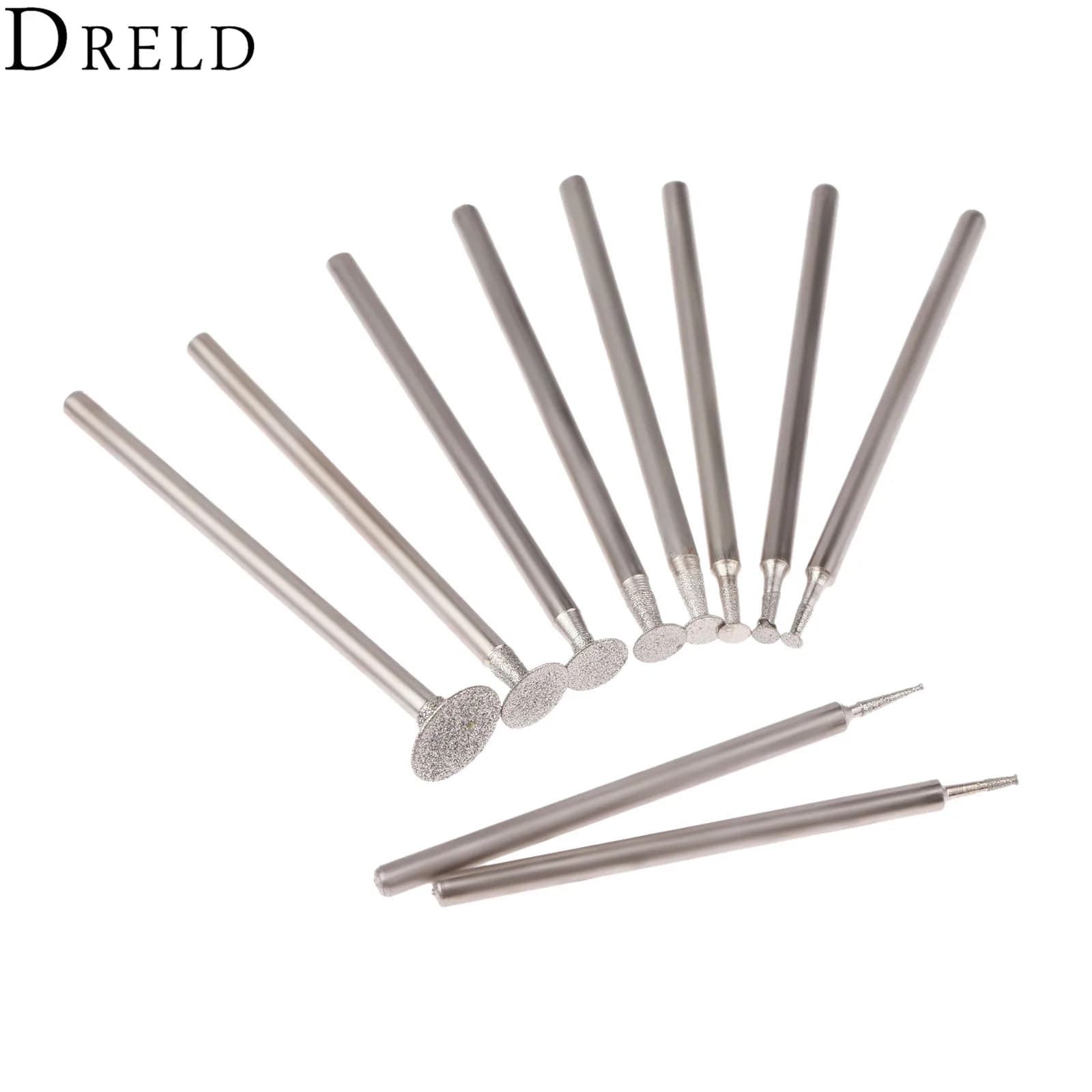 DRELD 10 Pack Dremel Accessories - 2.35mm Shank Diamond Mounted Point for Grinding, Carving, Polishing, and Engraving Stone and Jade