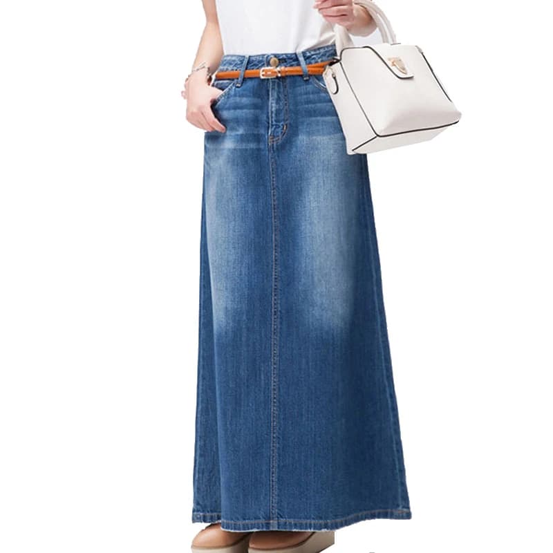 TIYIHAILEY Fashion Long Casual Denim Skirt Spring A-line Plus Size S-2XL Long Maxi Skirts for Women Jeans Skirts