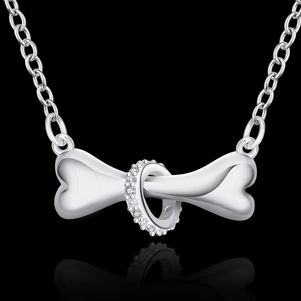 Elegant Silver Charm Tag Dog Bone Necklace Jewelry for Ladies - Beautiful and Fashionable Promotional Piece