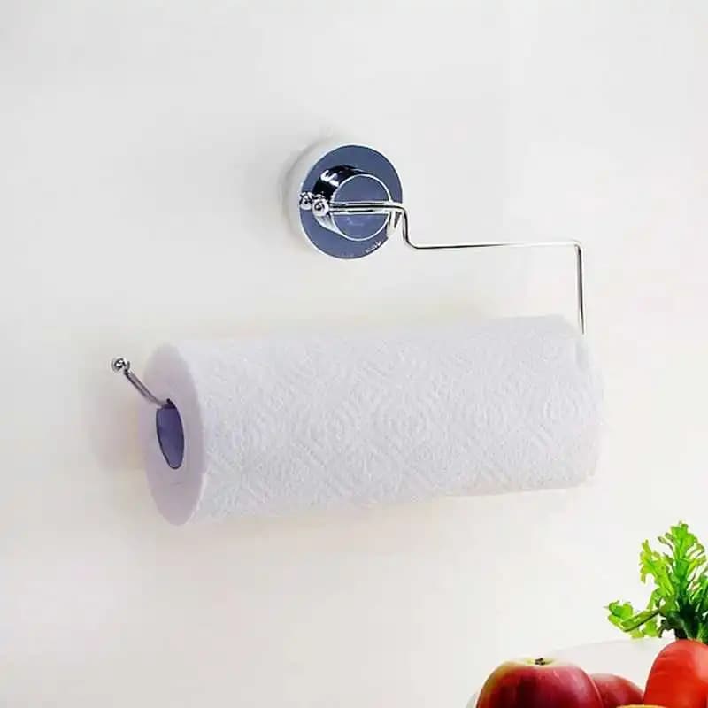 Stainless Steel Suction Cup Kitchen Towel Rack - Waterproof Heavy-Duty Paper Towel Holder - Durable Silver Kitchen Roll Holder by Dehub