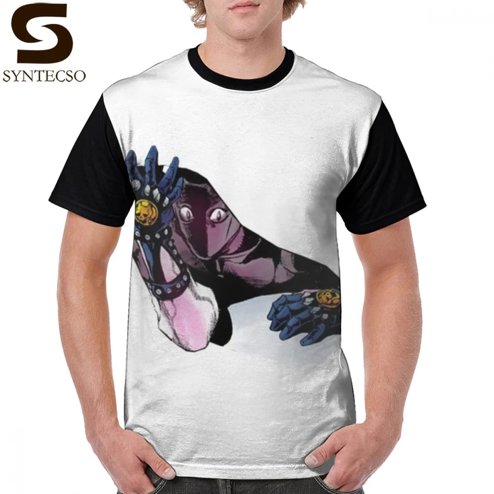 JJBA Killer Queen Bites the Dust T-Shirt - Short-Sleeve Polyester Tee Shirt - Streetwear Jojo's Bizarre Adventure Funny Graphic Tshirt