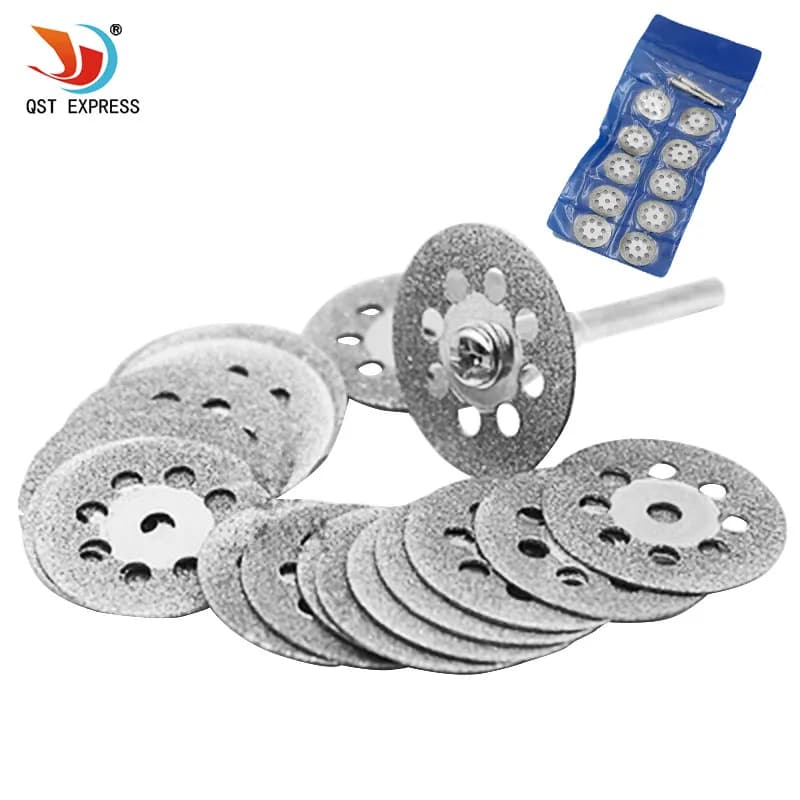 10 Mini Diamond Cut-Off Rotary Discs, 22mm, with 2 Rod Accessories for Dremel DIY Tools