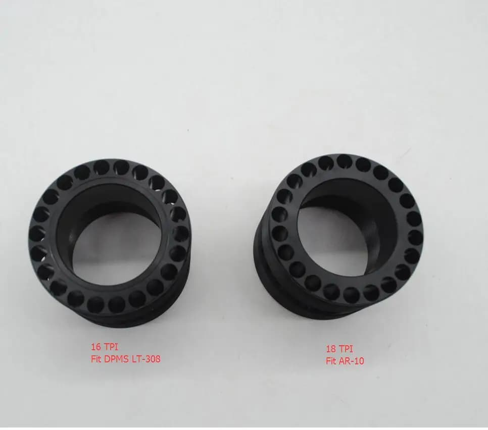 2 Types of AR-10/LR-308 Barrel Nut: 7075 Aluminum Barrel Nut with 16 TPI and 18 TPI