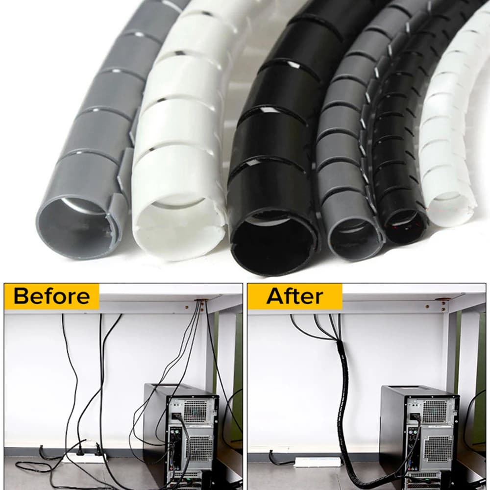 1 Pack 1.5/2m Flexible Spiral Cable Organizer, Cord Protector, Management Winder for Desk Tidy & Cable Accessories