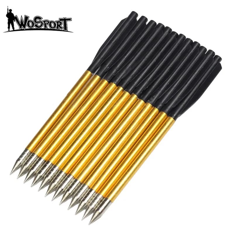 12Pcs Golden Aluminum Archery Arrow 6.2 Inch Broadheads for 50 Lb/80 Lb Crossbow Pistol - Accurate Arrows for Hunting and Shooting