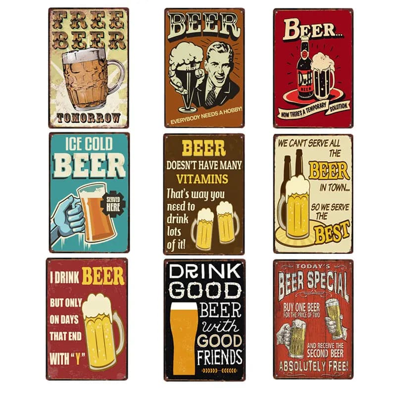 Vintage Beer Signs Metal Plates for Wall - Shabby Chic Home Decor - 20x30 Cm Poster Bar Decoration