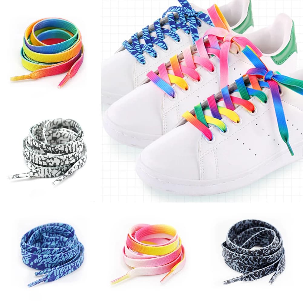 Rainbow Patterned Flat Shoelaces for Girls, Fashion Printed Shoe Laces for Sports and Casual Shoes