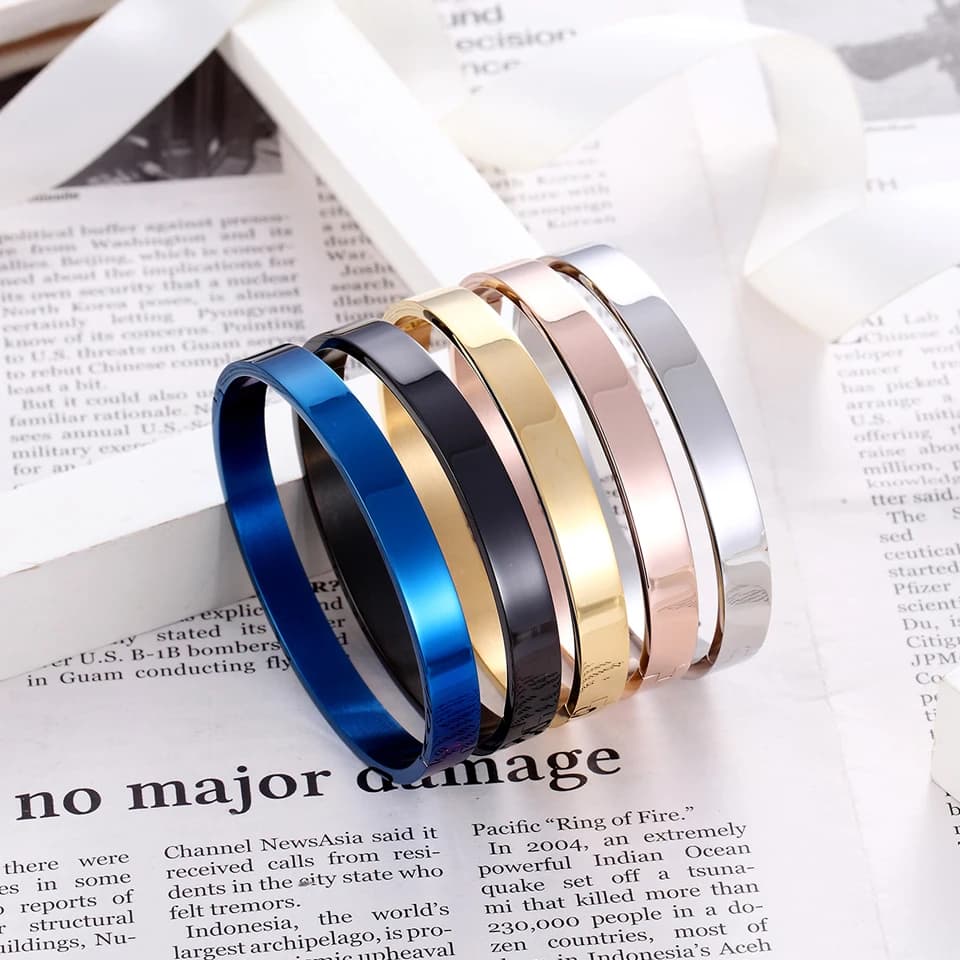 Unisex Classic Blue Charm Bracelet Cuff - Open Bangle Fashion Jewelry for Couples, Men, Women - Five Colors Available - Wedding Gift