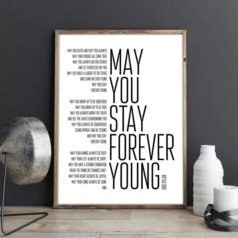 Bob Dylan Forever Young Song Lyrics Poster - Black and White Canvas Art Print for Home Music Wall Decor