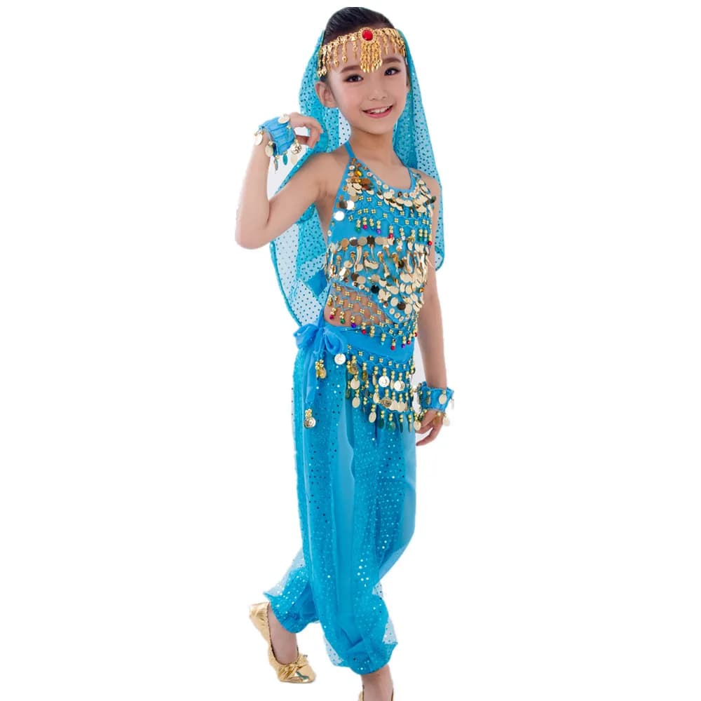 Kids Belly Dance Costume Set - Handmade Indian Bollywood Performance Clothes for Girls in 6 Colors