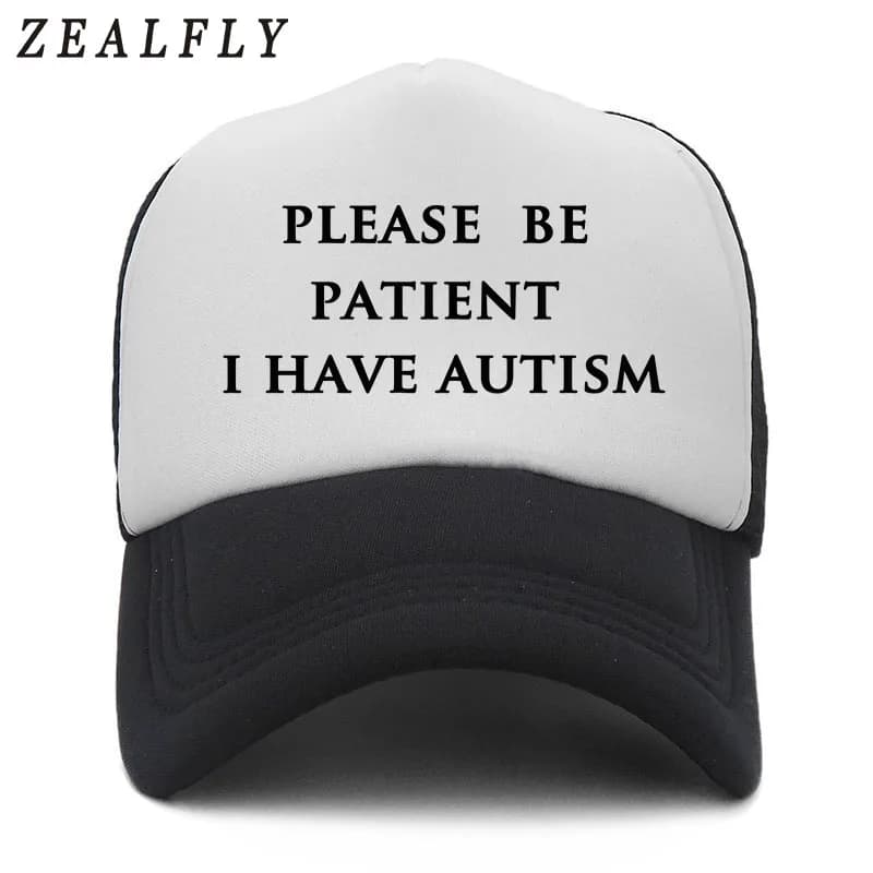 Autism Awareness Summer Mesh Trucker Caps - Men Baseball Cap Women Snapback Hip Hop Bone with Please Be Patient I Have Autism Letters Print Pattern