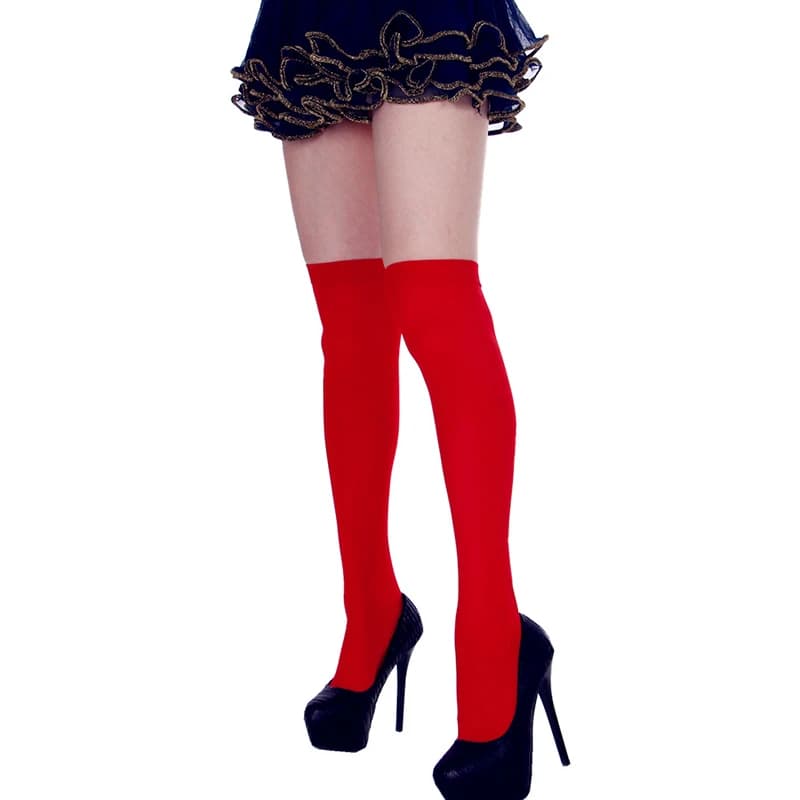 Women's Neon Knee High and Thigh High Stockings - Summer Fashion in Blue and Red - Elastic and Long Socks