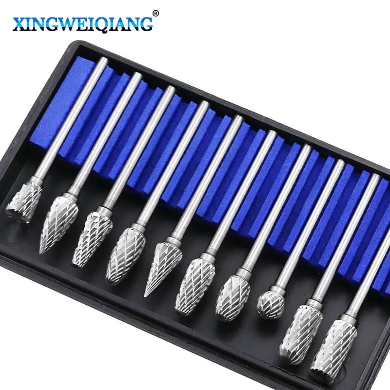 10-Piece 1/8 Shank Tungsten Carbide Milling Cutter Set - Rotary Drill Bits with Countersink HSS Steel Cone - 3x6mm Diamond Drill Bit Set