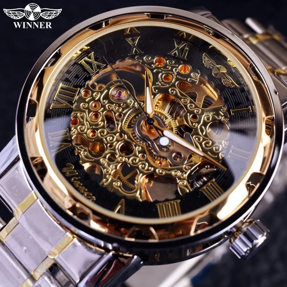 Top Brand Luxury Transparent Gold Watch for Men - Relogio Male Clock, Casual Montre Homme Mechanical Skeleton Watch