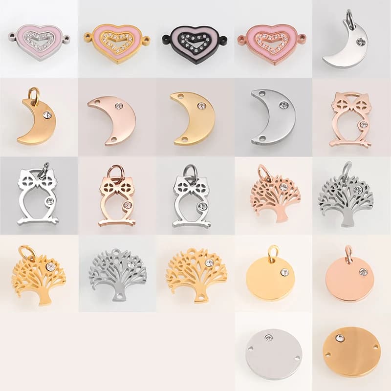 Fashion Gold/Steel Geometric Pendant - Stainless Steel Tag Heart Moon Shape for Jewelry Making, Bracelets, Bangles, and Necklaces