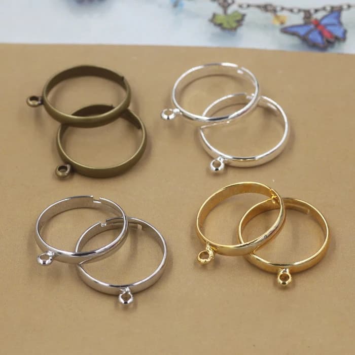 20pcs Silver Plated Adjustable Ring Settings with Hole - Simple Style for DIY Fashion Rings Making - Handmade Accessories