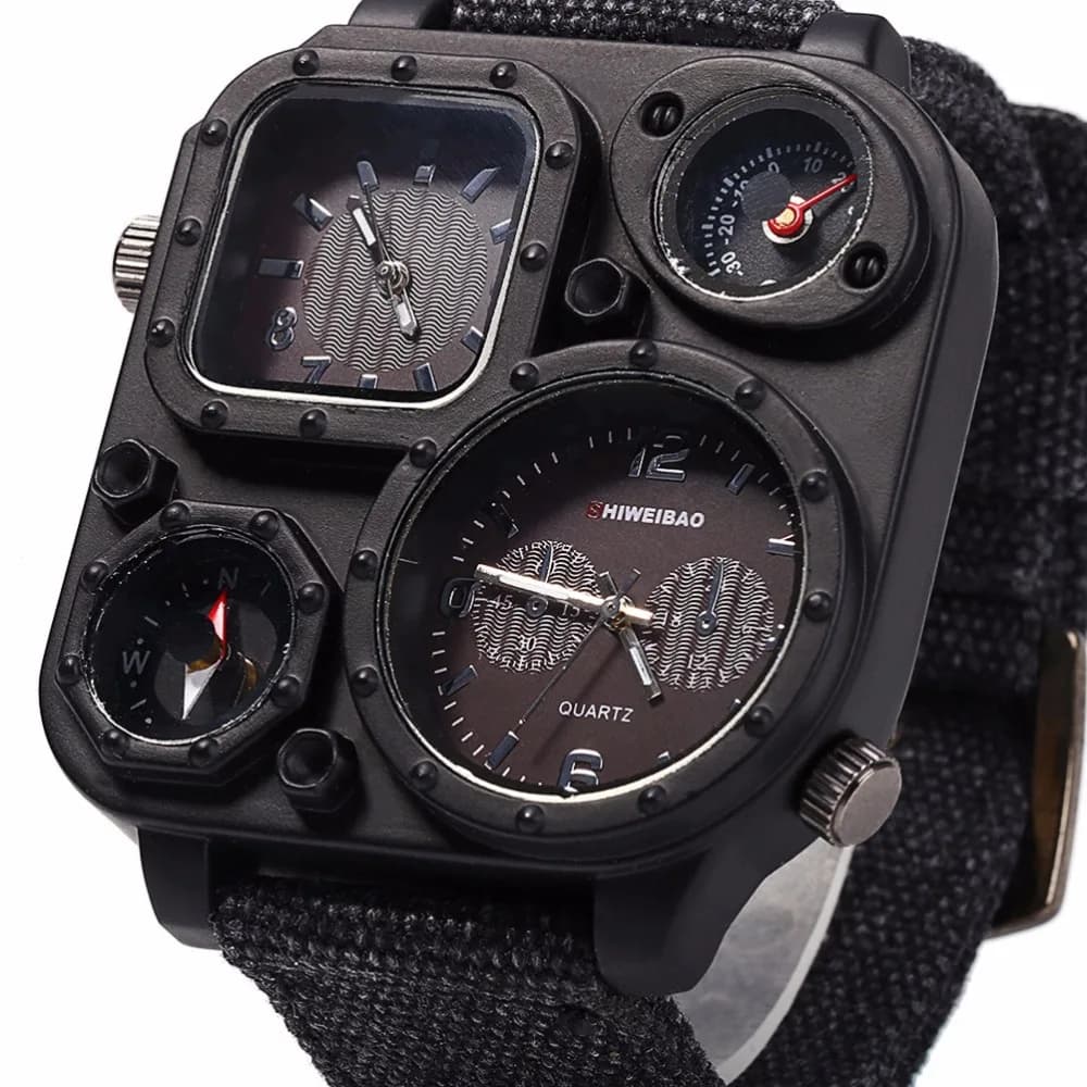 SHIWEIBAO J1169 Men's Dual-Movement Compass Sports Watch with Big Dial and Canvas Strap