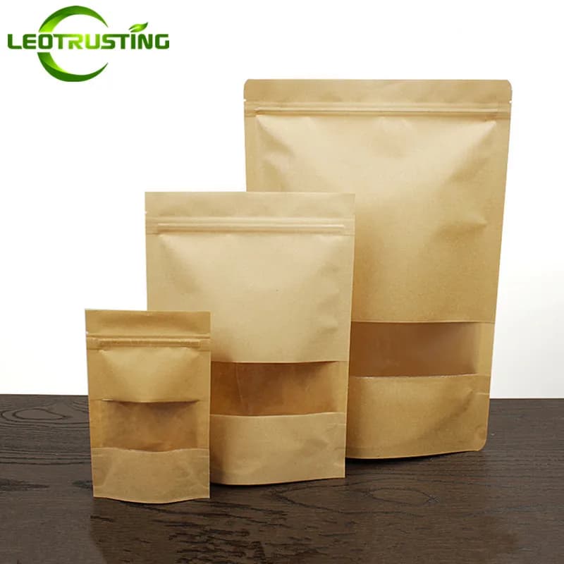 50-Piece Kraft Paper Zip Lock Bag with Clear Window for Self-Sealing Ground Coffee Capsules, Sex Cosplay Socks, Gloves, and Gift Packaging