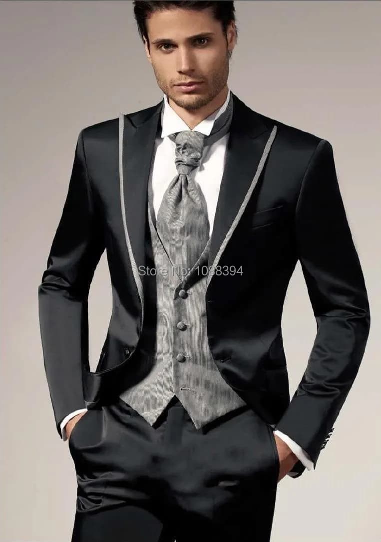 Custom Black Wedding Suit Tuxedos for Men - Peak Lapel, One Button Suits Tuxedos for Groom