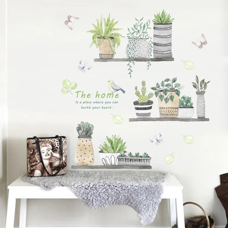 Potted Plants Wall Sticker Art Decals for Living Room and Kitchen Background, Home Wallpaper Mural Decorations