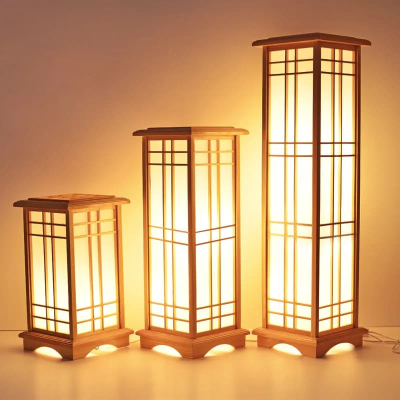 Modern Japanese Floor Lamp for Washitsu Tatami Decor, Window Pane Lamp for Restaurant, Living Room, Hallway Lighting - Home Design Wood Lamp