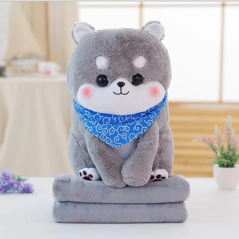 PUNIDAMAN Cute Cartoon Stuffed Animals Shiba Inu Plush Toy Dog with Blanket - Soft Pillow Christmas Gift for Kids