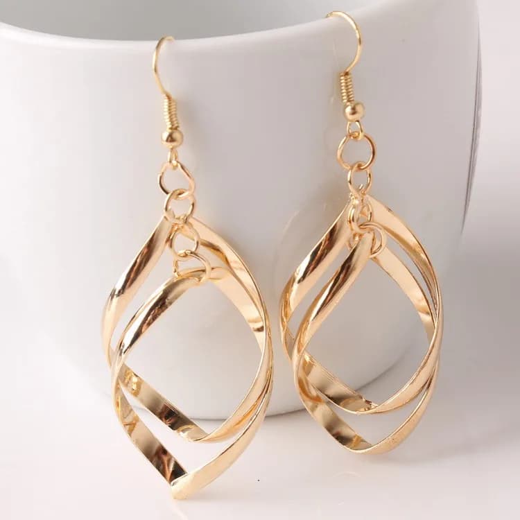 Fashion Gold Silver Double Loop Drop Earrings for Women - Long Wave Dangle Earrings - High Quality Statement Wedding Jewelry