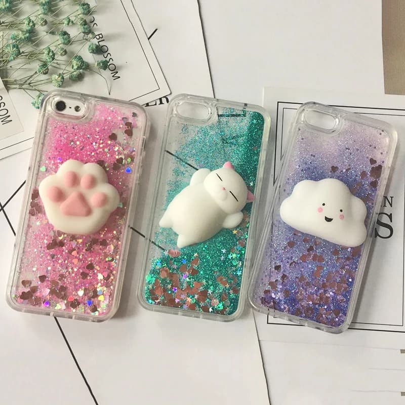 3D Cat Liquid Quicksand Glitter Silicone Case for iPhone 5S SE 6 6s 7 7 Plus 8 8 Plus X Cover Coque