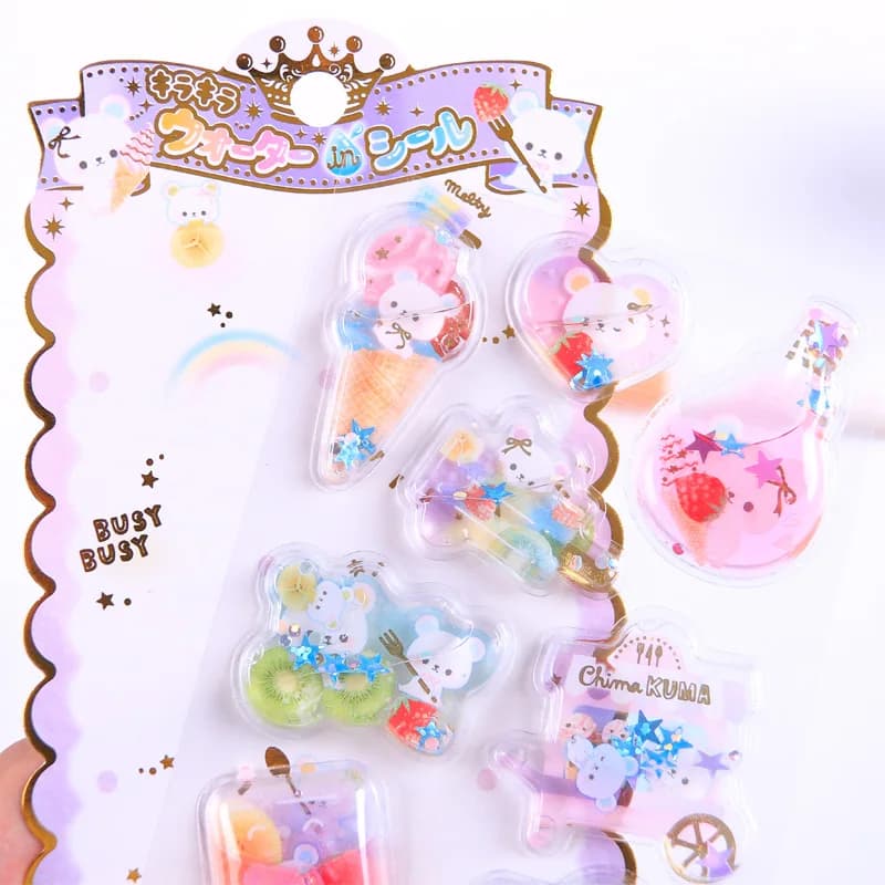 Kawaii Stationery Stickers - 1 Piece Crystal Oil Filling Stickers for Diary Planner, Scrapbooking, DIY Crafts, and Mobile Decoration