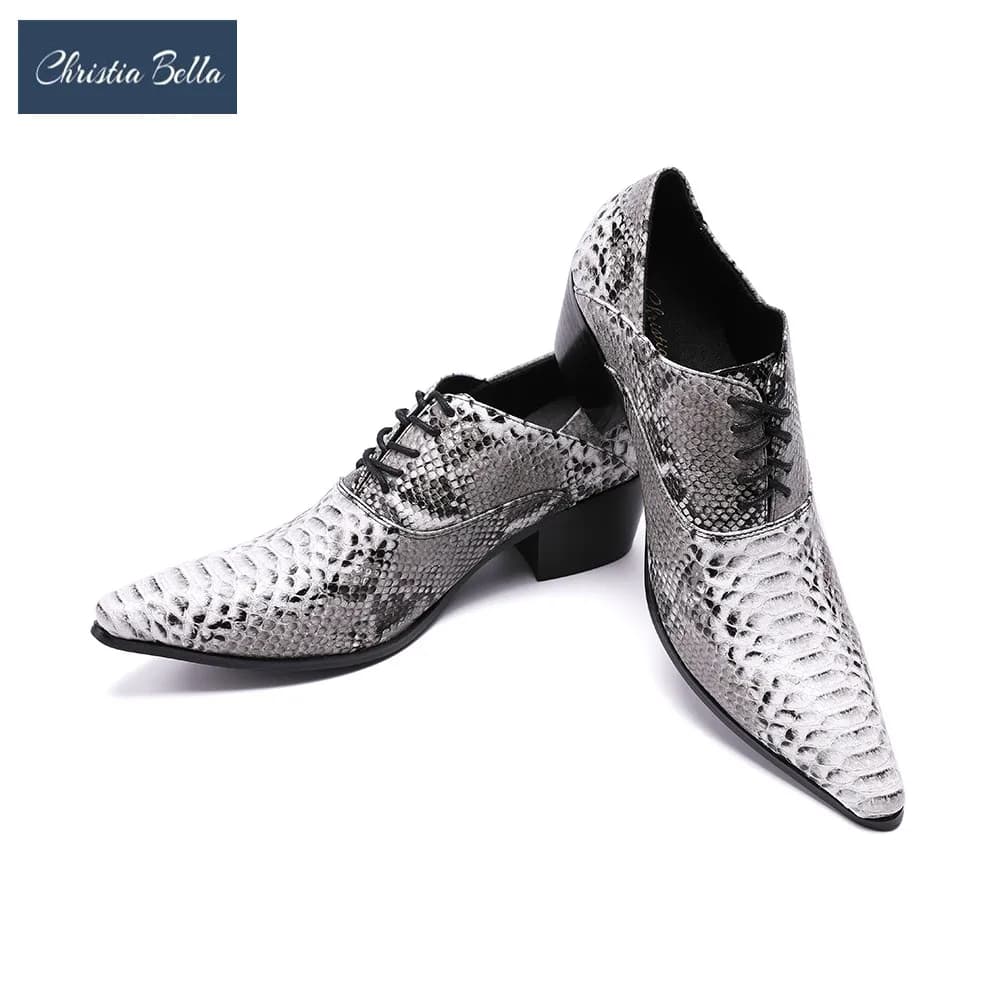 Christia Bella Men's Serpentine Print Leather Lace-Up Oxfords for Business and Formal Events - Wedding and Dress Shoes