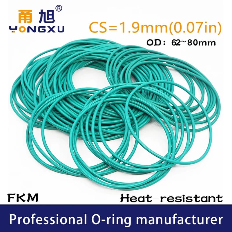 Green FKM Fluorine Rubber O-rings Seals - CS1.9mm OD62/63/64/65/67/68/70/75/80*1.9mm - Fuel FKM Washer Gasket Rings