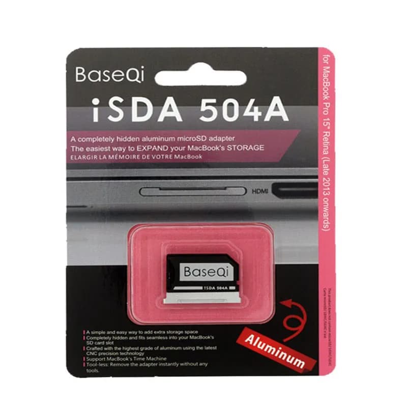 BaseQi Aluminum Stealth Drive - Micro SD/TF Memory Card Adapter and SD Card Reader for MacBook Pro Retina 15 (Late 2013 - mid 2015)