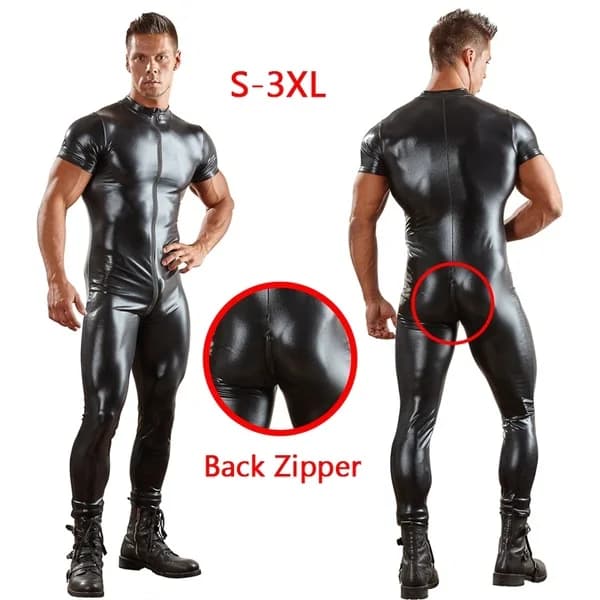 Latex Men Patent Leather Jumpsuits | Stretchy Tights Rompers | Wet Look Liquid Paint Coat Costume