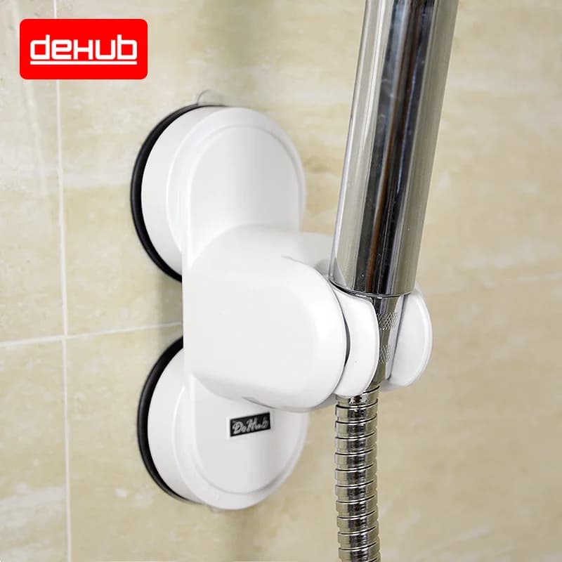 White Bathroom Accessories: Adjustable Shower Head Holder Wall Mount with Vacuum Suction Cup by Dehub