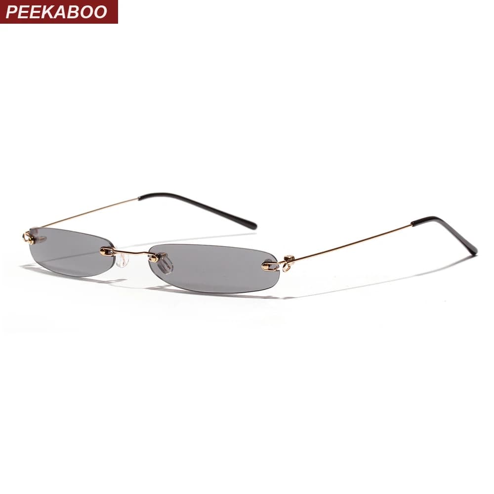 Peekaboo Rimless Tiny Narrow Rectangle Sunglasses 2019 | Candy Color Thin Sun Glasses for Men and Women | Clear Lens UV400