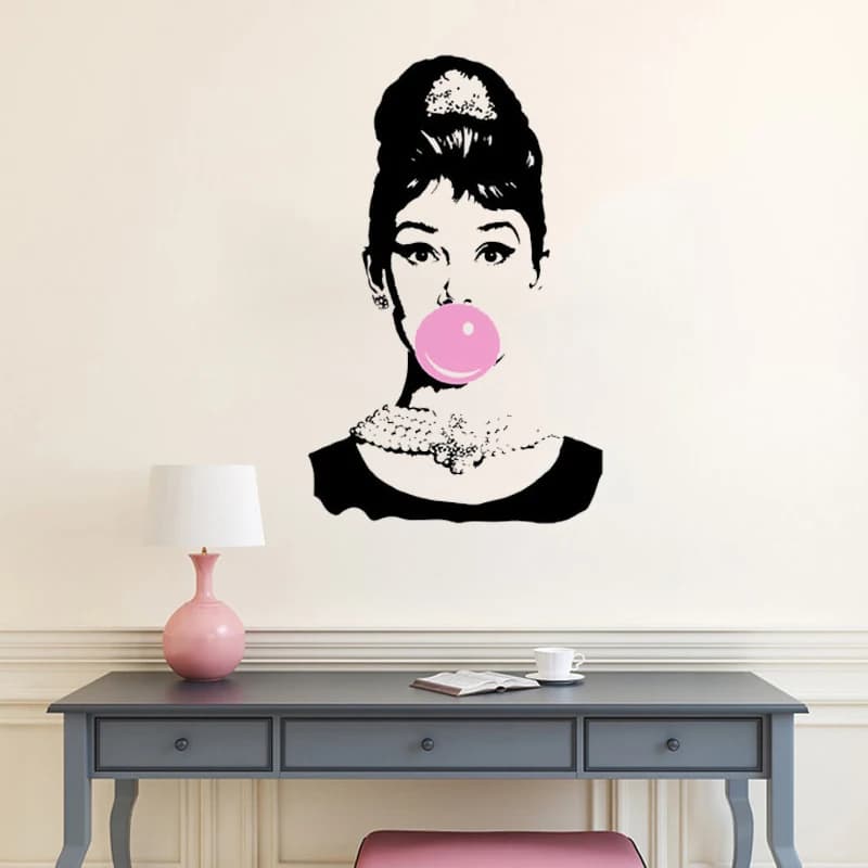 Audrey Hepburn Bubble Gum Beauty Hair Salon Wall Decal - Removable Vinyl Decor for Home Interior - YOYOYU ZW279 Mural