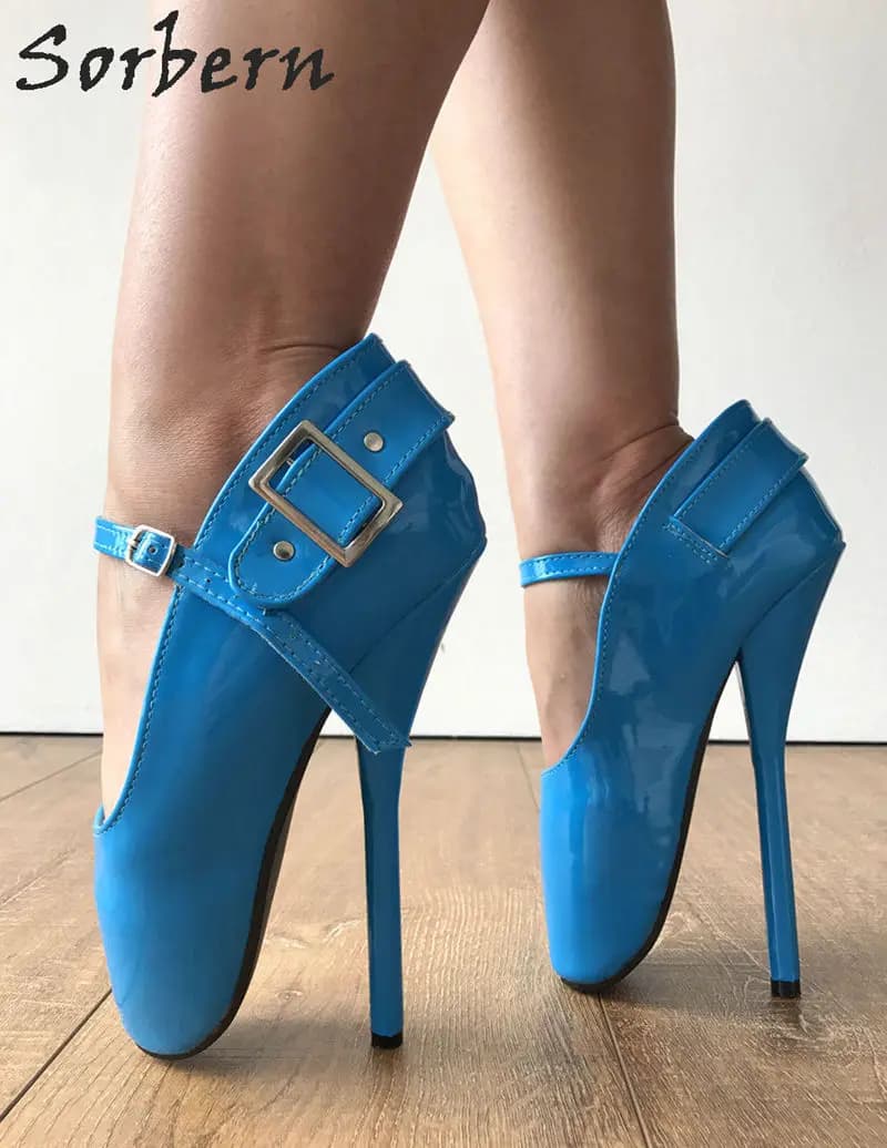 Custom Colors Sorbern Blue Mary Janes Ballet High Heels Pump Shoes for Women - Stilettos with Buckles - Pole Dance Shoe