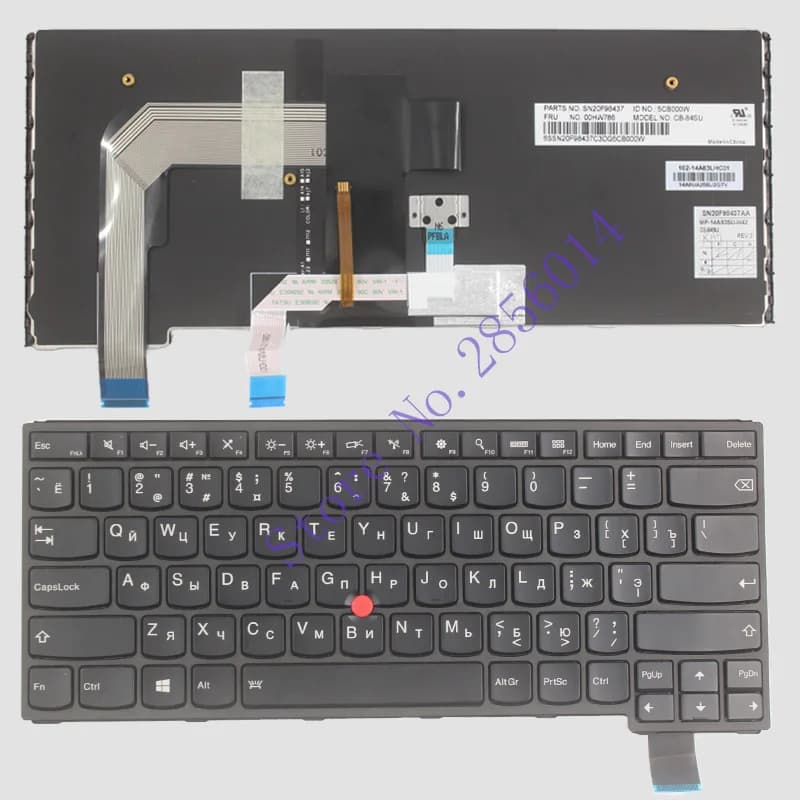 Russian Layout Keyboard for Lenovo Thinkpad S3 YOGA 14 RU Black with Frame and Red Pointing Stick Keyboard - Backlit