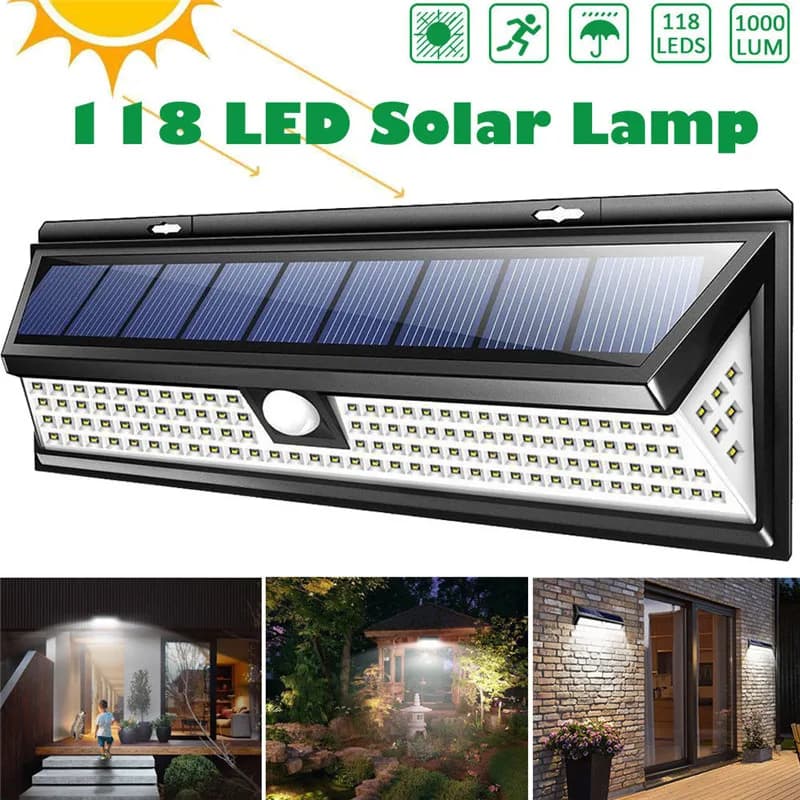 118 LED 1000LM Outdoor Solar Lights - Motion Sensor, 3 Modes, 270 Degree Waterproof, IP65 Solar Security Light