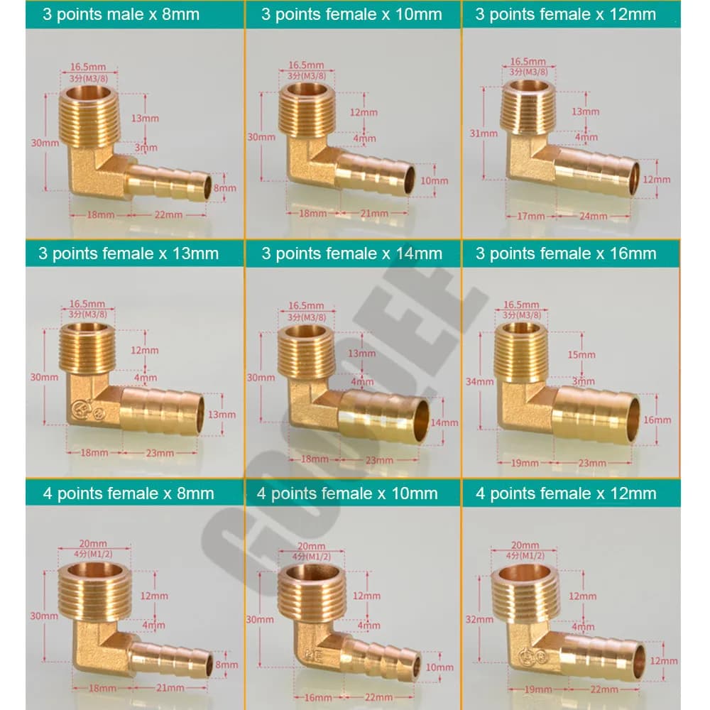 Brass Hose Barb Fitting Elbow 6mm 8mm 10mm 12mm 16mm 19mm to 1/4 1/8 1/2 3/8 Inch BSP Male Thread Barbed Coupling Connector Adapter (1pc)